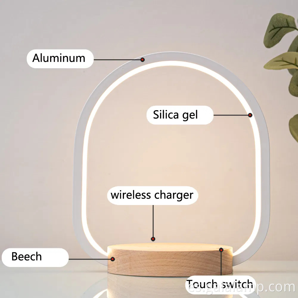 Lámpara de noche LED moderna con estación de carga inalámbrica
